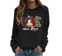 Generisch Women's Christmas Sweatshirt Christian Love - Nativity Scene and Bible Verse Pullover | Faith Statement for Advent, style_r02 black, M