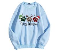 Generisch Women's Christmas Sweatshirt for Dog Lovers - Jumper with Merry Woofmas Saying | Festive Top with Dog and Truck Motif, style_e04 blue, L