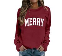 Generisch Women's Christmas Sweatshirt with 'Merry' Lettering - Minimalist Pullover in Vintage Style | Casual Statement Shirt for Advent Season, Style_x06 Red, 3XL
