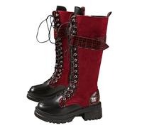 Generisch Women's Chunky Ankle Boots Lace Up Platform Shoes Non-Slip Sole Women Boots Slip On Side Zipper Ankle Boots, red, 8 UK