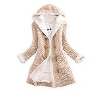 Generisch Women's Chunky Knit Cardigan with Hood Winter Jacket Fleece Lined Hooded Jacket Plush Cuddly Jacket with Buttons Jacket Elegant Outdoor Jacket Plain Knitted Cardigan Oversize Knitted Coat