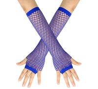 Generisch Women's Chunky Net Elastic Long Gloves Punk Half Finger Night Club Carnival Party Accessories (Blue, One Size)
