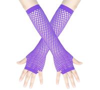 Generisch Women's Chunky Net Elastic Long Gloves Punk Half Finger Night Club Carnival Party Accessories (Purple, One Size)