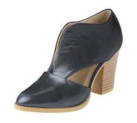 Generisch Womens Chunky Stacked Heel Pointed Toe Faux Leather Ankle Boots, black, 6 UK