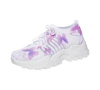 Generisch Women's Chunky Trainers with Floral Print and Thick Platform Sole Lightly Padded for City Stroll Brunch and Retro Street Style Looks, Style A03 White, 6.5 UK
