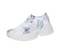 Generisch Women's Chunky Trainers with Floral Print and Thick Platform Sole Lightly Padded for City Stroll Brunch and Retro Street Style Looks, Style A02 White, 4.5 UK