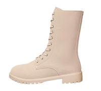 Generisch Women's Classic Boots Women Autumn New Comfortable Casual Round Toe Side Zip Mid Calf Boots Flat Boots Chunky Heel Ankle Boots, beige, 8 UK