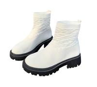 Generisch Women's Classic Boots, Women's Boots, Summer Boots, Women's Short Boots, Back Heel Chunky Heel, Mid Calf Boots, White, 10 UK