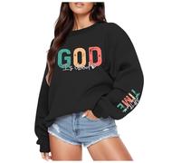 Generisch Womens Classic Crew Neck Sweatshirt Long Sleeve God Print Versatile Casual Wear Ideal Outfit for Holiday Daily Office, black, XXL