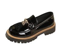 Generisch Women's Classic Loafer Comfortable Moccasins Slippers Business Shoes Thick Sole Tassels Slippers Thick Tread Sole Comfortable Suit Shoes Elegant Casual Work Shoes, black, 4 UK