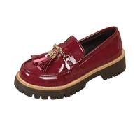 Generisch Women's Classic Loafer Comfortable Moccasins Slippers Business Shoes Thick Sole Tassels Slippers Thick Tread Sole Comfortable Suit Shoes Elegant Casual Work Shoes, Wine Red, 8.5 UK