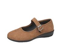 Generisch Women's Classic Mary Jane Style Flat Comfort Ballet Flats with Adjustable Strap Comfortable Everyday Shoes with Round Cap, Style M02 Brown, 4.5 UK