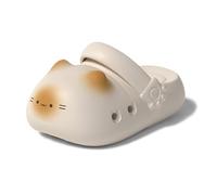 Generisch Women's Clogs Playfully Styled in Cat Design - Non-Slip Slippers with Heel Strap | Funny Garden Shoes for Animal Lovers, Style E01 Beige, 5 UK