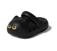Generisch Women's Clogs Playfully Styled in Cat Design - Non-Slip Slippers with Heel Strap | Funny Garden Shoes for Animal Lovers, Style E02 Black, 5.5 UK