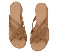 Generisch Women's Closed Slippers Fashionable Toe Separator for Flat Sandals with Straps and Toe Post, brown, 6 UK