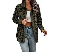 Generisch Women's Clothing Women's Button Down Shirts with Long Sleeves, Oversized Corduroy Shirts with Leopard Print, Long Sleeves, Jackets, Coats with Pockets, Women's Coat Wedding, Army Green, XL