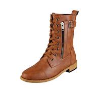 Generisch Women's Combat Boots with Zip - Ankle Boots Women's Leather with Heel - Chelsea Boots Lacing Half Boots Biker Boots Half Height Riding Boots Round Toe Short Shaft Boots Pin, brown, 9 UK