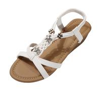 Generisch Women's comfortable summer sandals with medium heel as slip-on shoes, open toe, plain, ideal for beach, hiking, holidays, travel, everyday life, White, 6 UK