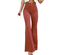 Generisch Women's Corduroy Trousers with Medium Waist for Stylish Casual Fashion in Winter Elegant Micro Flared Trousers in Slim Fit with Stretchy Waistband, orange, L