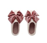 Generisch Women's Cosy Slippers for Home Use Velvet Bow Teddy Fleece Warm Slippers for Winter Comfort and Style, Brick Red, 9 UK