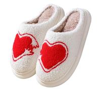 Generisch Women's Cosy Winter Slippers for Couples, Warm and Flat, with Heart Motif, for Indoor and Outdoor Use, red, 9 UK
