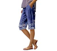Generisch Women's Cotton Linen Shorts 2025 Leisure Bermuda Shorts Knee-Length High Waist Comfortable Summer Shorts with Pockets 2025, 01-Dark Purple, 3XL