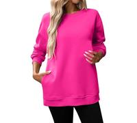 Generisch Women's Cotton Long Sleeve Pullover Elegant Sweatshirt with Pockets Top Loose Winter Jumper Fleece Jumper Fashionable Fleece Jumper Sweater Casual Loungewear Pilot Jacket, hot pink, XXL