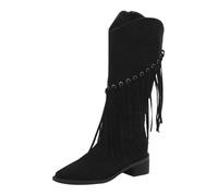 Generisch Women's Cowboy Boots Suede Western Boots Fringe Fashion Ankle Boots Long Shaft Boots with Heel Casual Transition Boots Rain Shoes Soft Leather Half Boots Comfortable Women's Boots, black, 7