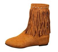 Generisch Women's Cowboy Boots with Fringe Vintage Western Boots with Wedge Heel Ankle Boots Wide Slip-on Ankle Boots Half Boots Short Boots for Autumn Winter, brown, 4 UK