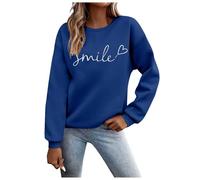 Generisch Women's Crew Neck Printed T-Shirt Casual Home Outdoor Workout Solid Color Long Sleeve Norwegian Sweater, navy, XL