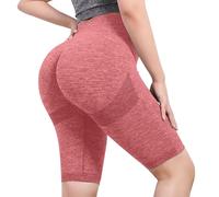 Generisch Women's Cycling Shorts Set High Waist Sports Trousers Knee-Length Shorts Leggings Women's Opaque Summer Hot Pants Scrunch Butt Lifting Workout Shorts for Gym Fitness Yoga, Red (watermelon