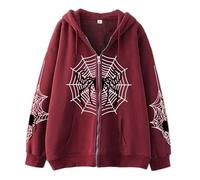 Generisch Women's Dark Green Pullover for Women Retro Casual Streetwear Sweatshirt with Daily Jacket Hoodie, Wine Red, M