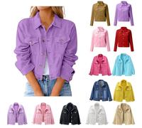 Generisch Women's Denim Jacket, Transition Jacket, Lightweight Summer Jacket, Spring Jacket, Short, Elegant, Vintage, Oversize, Plain with Pockets, Thin Jeans Jacket for Women and Girls, Purple