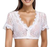 Generisch Women's Dirndl Blouse, Lace Dirndl Blouse, Dirndl Blouse, Dirndl Blouse Lace, Standing Dirndl Blouse with Special Cut-Outs on the Chest, Dirndl Blouse, Women's Off-the-Shoulder Dirndl Blouse