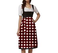 Generisch Women's Dirndl Dress with Large Gingham Check, Traditional Costume Dress with Bodice and Apron, Classic Oktoberfest Outfit, Style_n10 Wine Red, M
