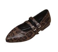 Generisch Women's Double Strap Ballet Flats with Exciting Leopard Print - Flat Mary Jane Shoes with Pointed Toe | Fashionable Low Shoes for a Wild Everyday Look, Style Z02 Brown, 7 UK