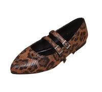 Generisch Women's Double Strap Ballet Flats with Exciting Leopard Print - Flat Mary Jane Shoes with Pointed Toe | Fashionable Low Shoes for a Wild Everyday Look, Style Z01 Brown, 4.5 UK