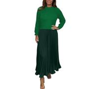 Generisch Women's Dress Suit Long Autumn Winter Two-Piece Knitted Jumper and Pleated Skirt 2-Piece Long Sleeve Elegant Women's Tops with Crew Neck Skirt with Pleated Hem, Green, L