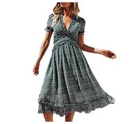 Generisch Women's Dresses Clothing Spirited Being Summer Sleeve Women's Print Casual V-Neck Short Women's Dress, Green, M