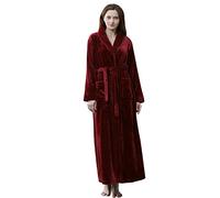 Generisch Women's Dressing Gown Lightweight Extra Long Bathrobe Women's Cotton Without Hood Bathrobe Floor Length Lapel Bathrobe Fluffy House Coat Flannel Sauna Gown Cuddly Sleeping Gown Elegant, a