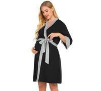 Generisch Women's Dressing Gown Pregnancy Bathrobe Short Soft Nursing Nightdress Bathrobes for Pregnant Women with Belt Nursing Nightdress Birth Nursing Nightdress Maternity Sleepwear, O Black, XL