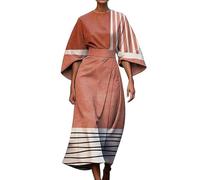 Generisch Women's Elegant Abstract Print Midi Dress Abstract Art Floral Art Print 3/4 Sleeve Women's Dress Long Sleeve with Pattern, orange, XL