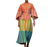 Generisch Women's Elegant Abstract Print Midi Dress Abstract Art Floral Art Print 3/4 Sleeve Women's Dress Long Sleeve with Pattern, gold, S