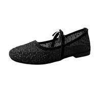 Generisch Women's Elegant Ballet Flats, Lace Mary Jane Ballet Flats, Breathable Mesh Flats with Bow, Square Lace, Wedding Shoes Flat, Comfortable for Summer, Leisure and Party, black, 7 UK