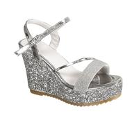 Generisch Women's Elegant, Glitter Look, Plateau Retro Look, Multiple Straps, Adjustable Ankle Strap for Evening Looks, Summer Shoes, Summer Beach Shoes, Casual Shoes for Women, silver, 6 UK