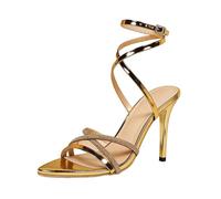 Generisch Women's Elegant High Heel Sandals with Pointed Toe Sparkling Crystals Chic Strappy Design - Perfect for Festive Occasions as well as Summer Evening Wear, gold, 6 UK