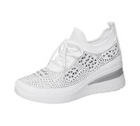 Generisch Women's Elegant Platform Trainers Glitter Elevator Shoes with Rhinestones Breathable Mesh Trainers Platform Shoes Non-Slip Walking Shoes with Elastic Band Summer Shoes, Style O02 White, 6.5