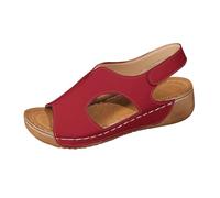 Generisch Women's Elegant Sandals, Women's Summer Comfortable Sandals, Ultralight Wedge Sandals, Casual Barefoot Sandals, Open Toe Slip-On Shoes, Sports Trekking Sandals, Outdoor Leisure Sandals, red