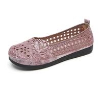 Generisch Women's Elegant Slippers, Comfortable Low Shoes, Non-Slip Airy Lotus Flower Embroidery Openwork Trainers, Health Shoes, Summer Shoes, Flat Shoes for Office, Walking, Style T04 Pink, 5 UK