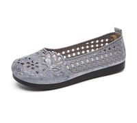 Generisch Women's Elegant Slippers, Comfortable Low Shoes, Non-Slip Airy Lotus Flower Embroidery Openwork Trainers, Health Shoes, Summer Shoes, Flat Shoes for Office, Walking, Style T03 Gray, 5.5 UK